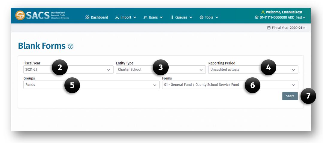 Blank Form page displaying each field required to create a printed version of the form. 