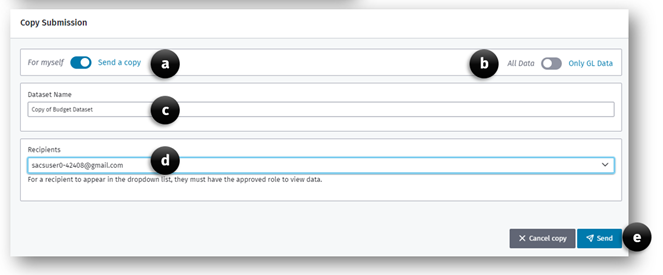 Copy Submission screen showing the four editable fields.