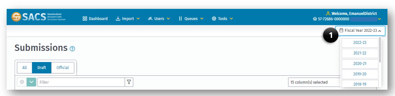 Tools Menu displaying multiple years options (1)