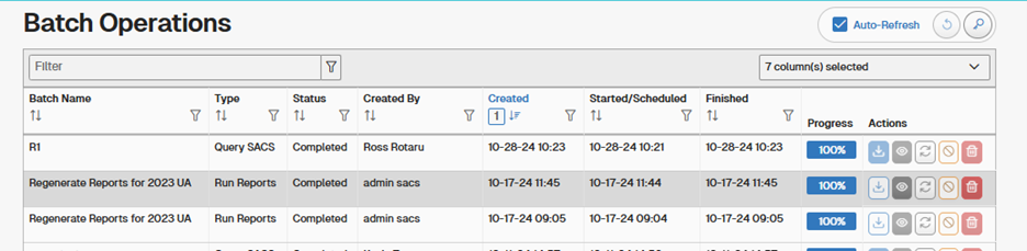 The batch operations screen.