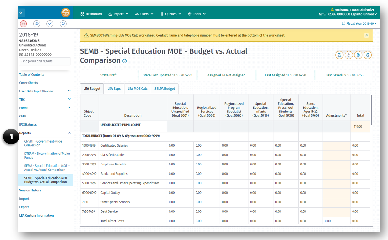 Submission Reports Page