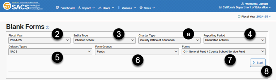 Blank Form page displaying each field required to create a printed version of the form. 